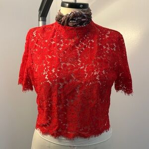 Express Vibrant Red Lace Blouse